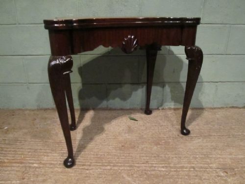 fig 1. ANTIQUE EDWARDIAN MAHOGANY CHIPPENDALE FOLD OVER GAMES TABLE C1900