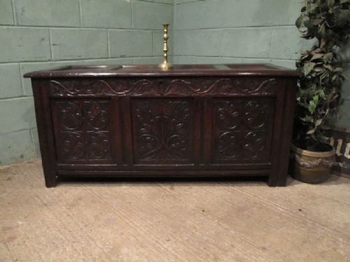 Antique Early 18th Century Carved Oak Coffer C1700