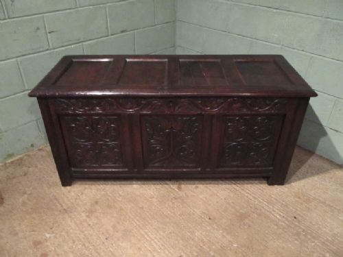 fig 1. ANTIQUE EARLY 18TH CENTURY CARVED OAK COFFER C1700