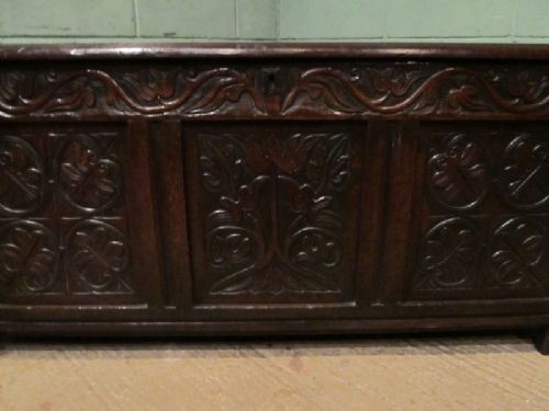 fig 2. ANTIQUE EARLY 18TH CENTURY CARVED OAK COFFER C1700