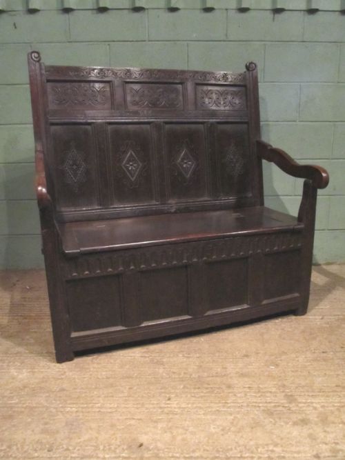Antique 18th Century Country Oak Box Settle C1780