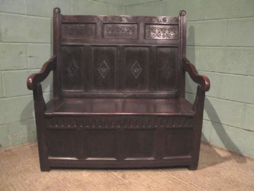 fig 1. ANTIQUE 18TH CENTURY COUNTRY OAK BOX SETTLE C1780