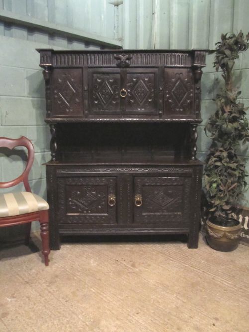 fig 1. ANTIQUE EARLY 18TH CENTURY SMALL DARK COUNTRY OAK COURT CUPBOARD C1730