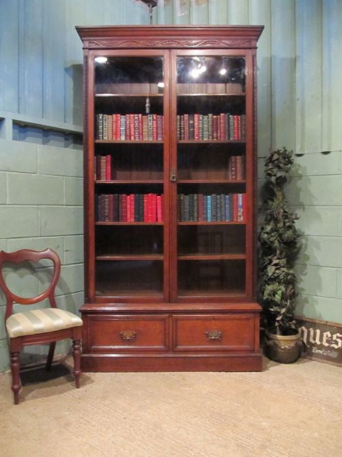 Antique Late 19th Century Tall Oak Glazed Library Bookcase C1890