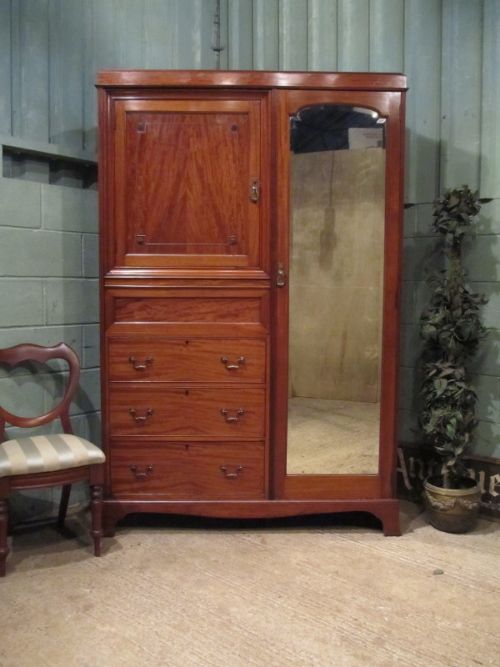 Antique Edwardian Mahogany Gentlemans Wardrobe Compactum with Trouser Press C1911
