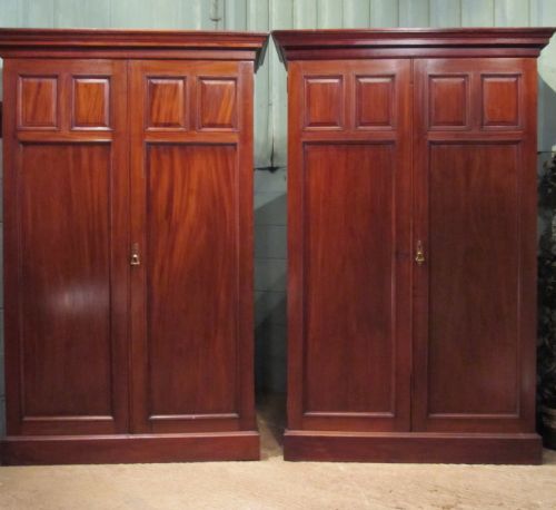 Antique Pair Late 19th Century Mahogany Double Wardrobes C1890