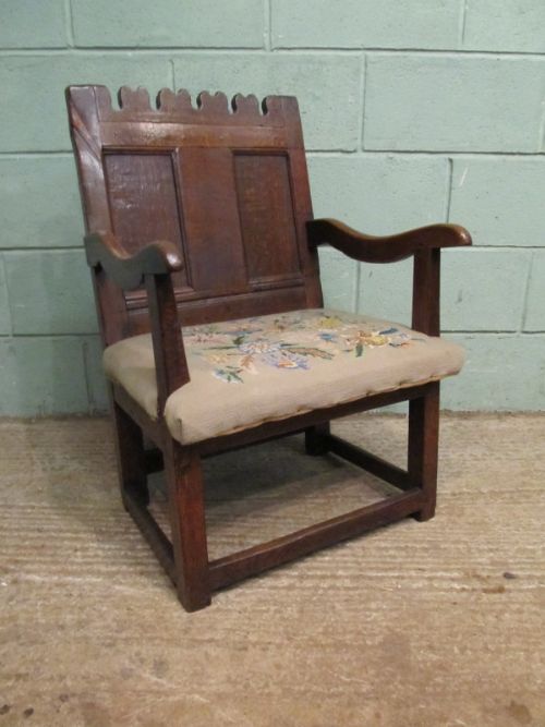 Antique Early 18th Century Small Joined Oak Armchair C1720