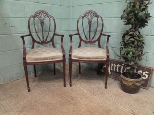 Antique Pair Late Victorian Mahogany Salon Armchairs C1890