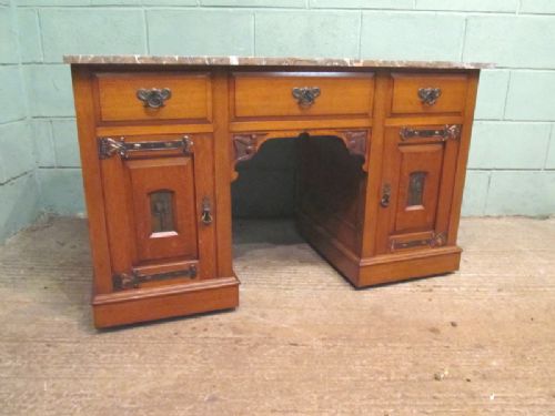 fig 4. ANTIQUE ART NOUVEAU SOLID OAK BEDROOM SUITE WITH COPPER PANELS & STRAPPING C1890