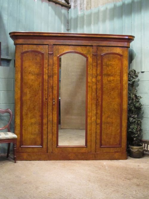 Antique William 1v Burr Walnut Triple Wardrobe C1830