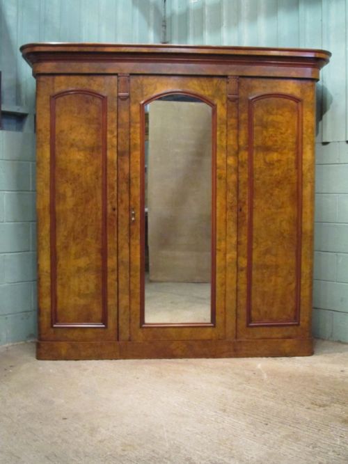 fig 1. ANTIQUE WILLIAM 1V BURR WALNUT TRIPLE WARDROBE C1830