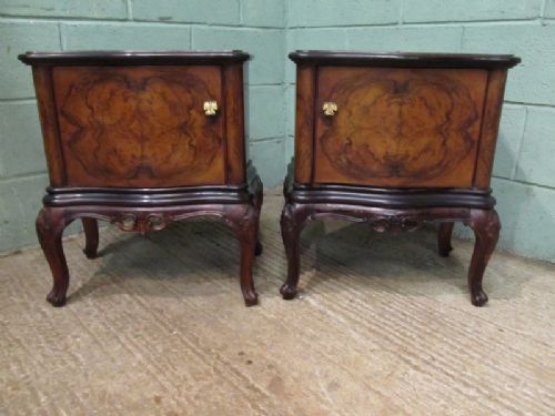 fig 2. ANTIQUE PAIR ITALIAN SERPENTINE BURR WALNUT BEDSIDE CABINETS C1900