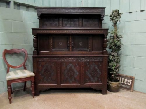 Antique 18th Century Carved Oak Tridarn Court Cupboard C1780