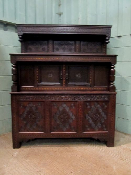 fig 1. ANTIQUE 18TH CENTURY CARVED OAK TRIDARN COURT CUPBOARD C1780