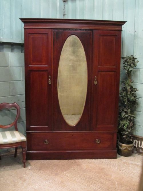 Antique Edwardian Mahogany Small Triple Wardrobe C1900