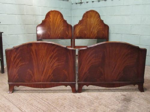 Antique Pair Edwardian Flamed Mahogany Single Beds C1900
