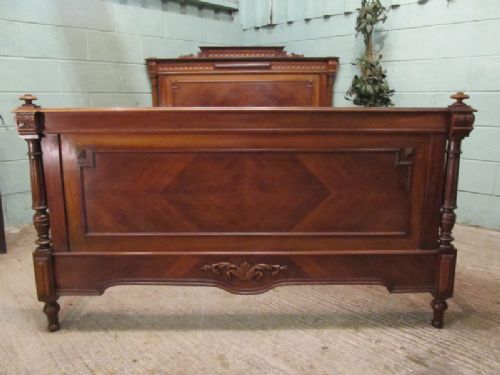 Antique French Walnut Parquetry 5ft Bed Henri 11 C1900