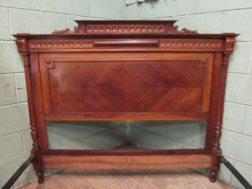 fig 1. ANTIQUE FRENCH WALNUT PARQUETRY 5FT BED HENRI 11 C1900