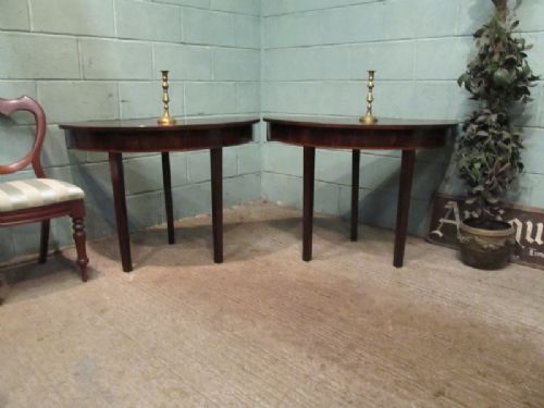 Antique Pair Georgian Regency Mahogany Demi Lune Side Tables C1820