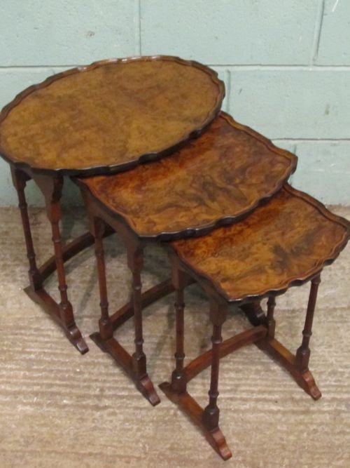 Antique Set Three Edwardian Burr Walnut Nest of Tables C1900