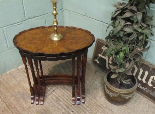 fig 1. ANTIQUE SET THREE EDWARDIAN BURR WALNUT NEST OF TABLES C1900