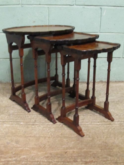fig 2. ANTIQUE SET THREE EDWARDIAN BURR WALNUT NEST OF TABLES C1900