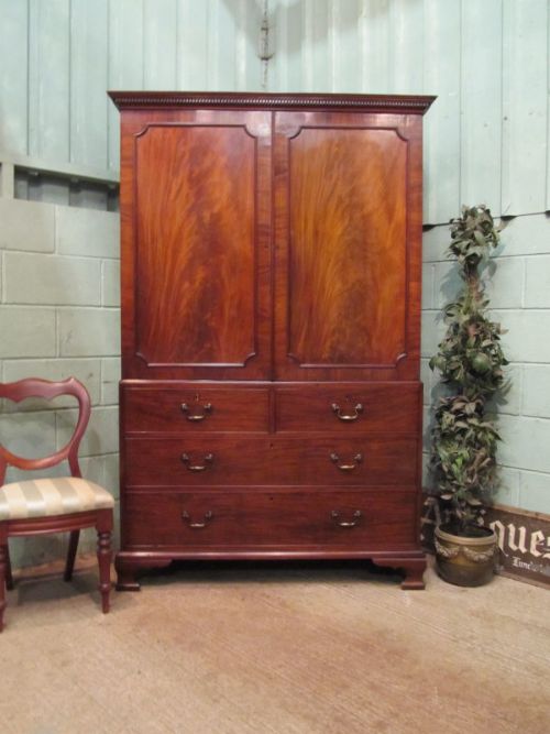 Antique Regency Mahogany Clothes Press Wardrobe C1820