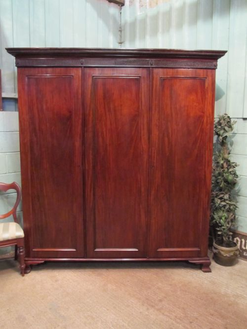 Antique Early Victorian Flamed Mahogany Triple Wardrobe Compactum C1850