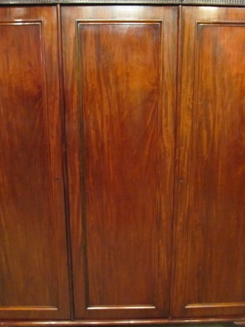 fig 2. ANTIQUE EARLY VICTORIAN FLAMED MAHOGANY TRIPLE WARDROBE COMPACTUM C1850