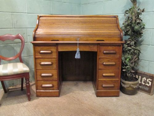 Antique Edwardian Oak Roll Top Desk C1900