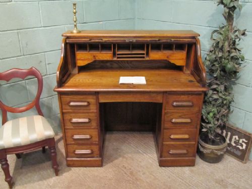 fig 1. ANTIQUE EDWARDIAN OAK ROLL TOP DESK C1900