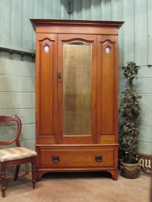 Antique Edwardian Mahogany Single Wardrobe with Wedgwood Plaques C1900