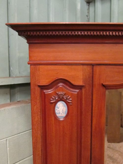 fig 2. ANTIQUE EDWARDIAN MAHOGANY SINGLE WARDROBE WITH WEDGWOOD PLAQUES C1900