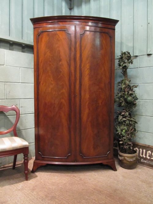 Antique Edwardian Flamed Mahogany Bow Front Wardrobe C1900