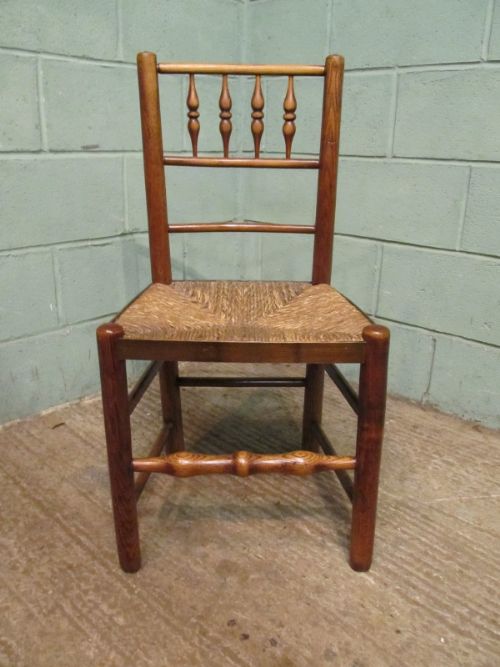 fig 1. ANTIQUE SET FOUR EARLY 19TH CENTURY COUNTRY ELM SPINDLE BACK CHAIRS C1840