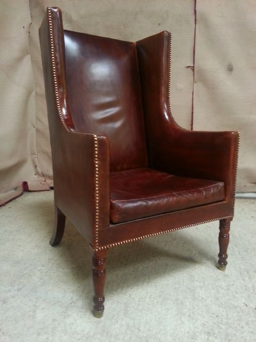 Antique Georgian Regency Full Leather Chesterfield Wing Back Armchair C1820