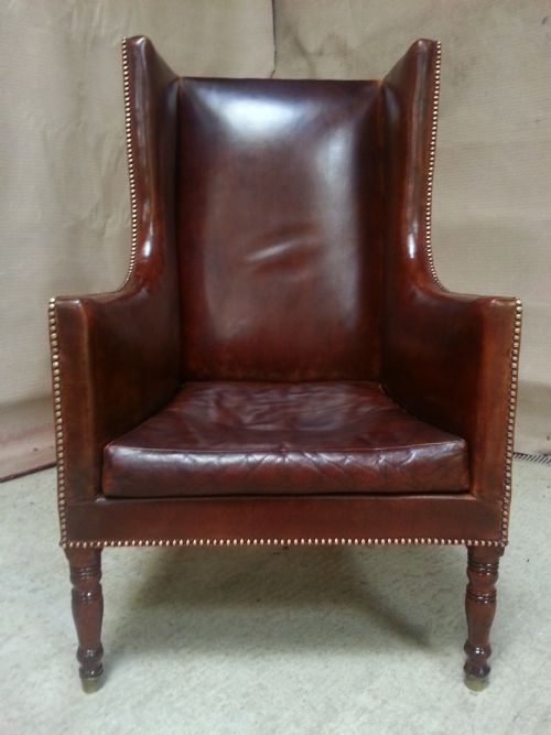 fig 1. ANTIQUE GEORGIAN REGENCY FULL LEATHER CHESTERFIELD WING BACK ARMCHAIR c1820
