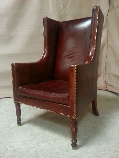 fig 2. ANTIQUE GEORGIAN REGENCY FULL LEATHER CHESTERFIELD WING BACK ARMCHAIR c1820