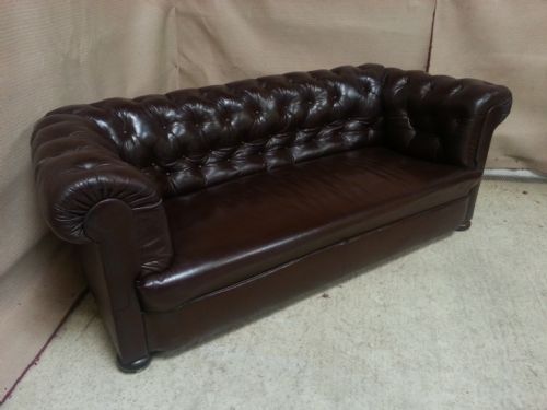 fig 2. ANTIQUE EDWARDIAN CHESNUT BROWN LEATHER CHESTERFIELD FULL BUTTON DOWN 3 SEATER SOFA C1900
