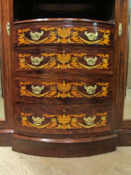fig 1. Antique Edwardian Rosewood Highly Inlaid Breakfront Triple Wardrobe c1900