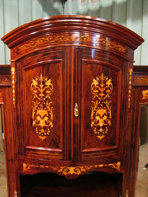 fig 3. Antique Edwardian Rosewood Highly Inlaid Breakfront Triple Wardrobe c1900