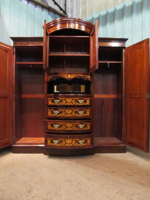 fig 4. Antique Edwardian Rosewood Highly Inlaid Breakfront Triple Wardrobe c1900