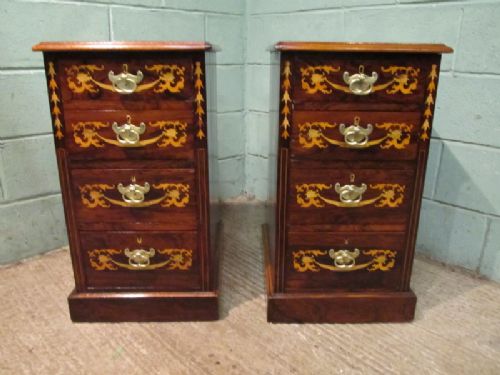 Antique Pair Edwardian Rosewood Inlaid Chest of Drawers C1900