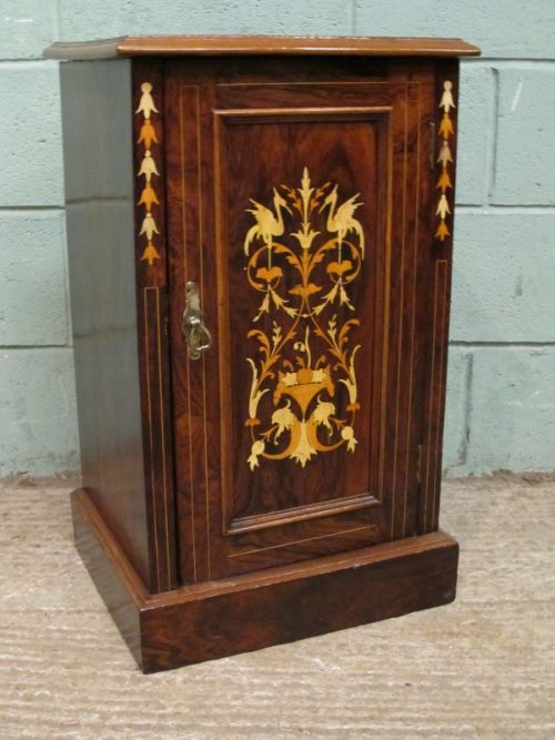 Antique Edwardian Rosewood Inlaid Bedside Cabinet C1900