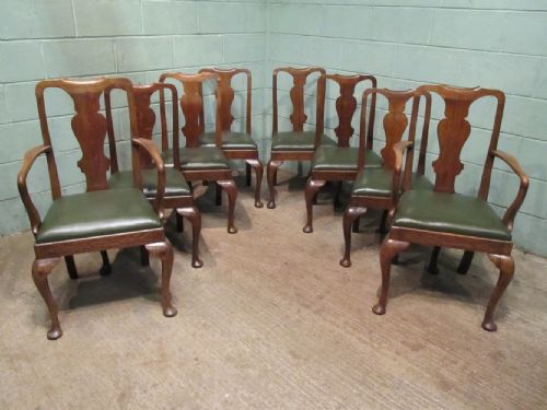 fig 1. Antique Set Eight Edwardian Oak Queen Anne Style Dining Chairs c1900