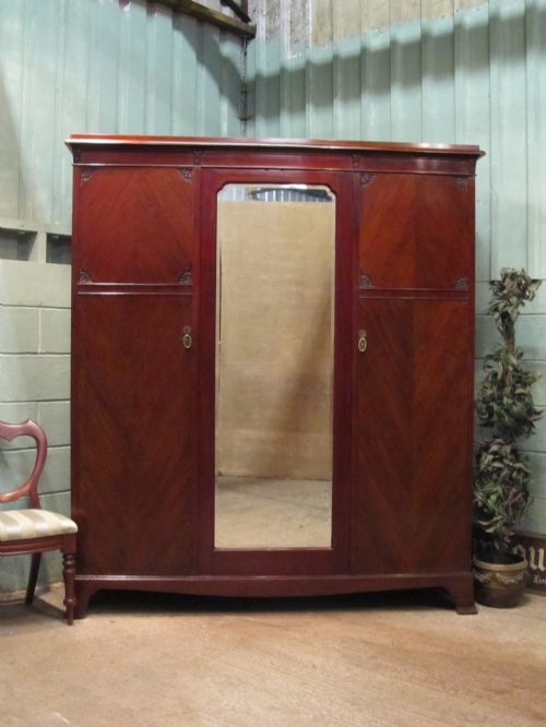 Antique Edwardian Mahogany Triple Wardrobe Compactum C1900