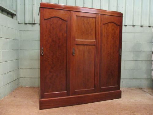 fig 1. Antique Rare Arts & Crafts Small Mahogany Triple Wardrobe Compactum c1900