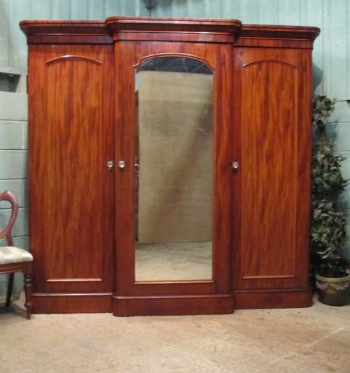 Antique Victorian Mahogany Breakfront Triple Wardrobe C1880