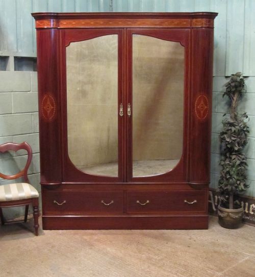 Antique Victorian Inlaid Mahogany Double Wardrobe by Maples & Co C1890