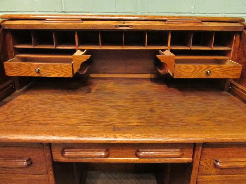 fig 2. Antique Late 19th Century Oak Roll Top Pedestal Desk c1890